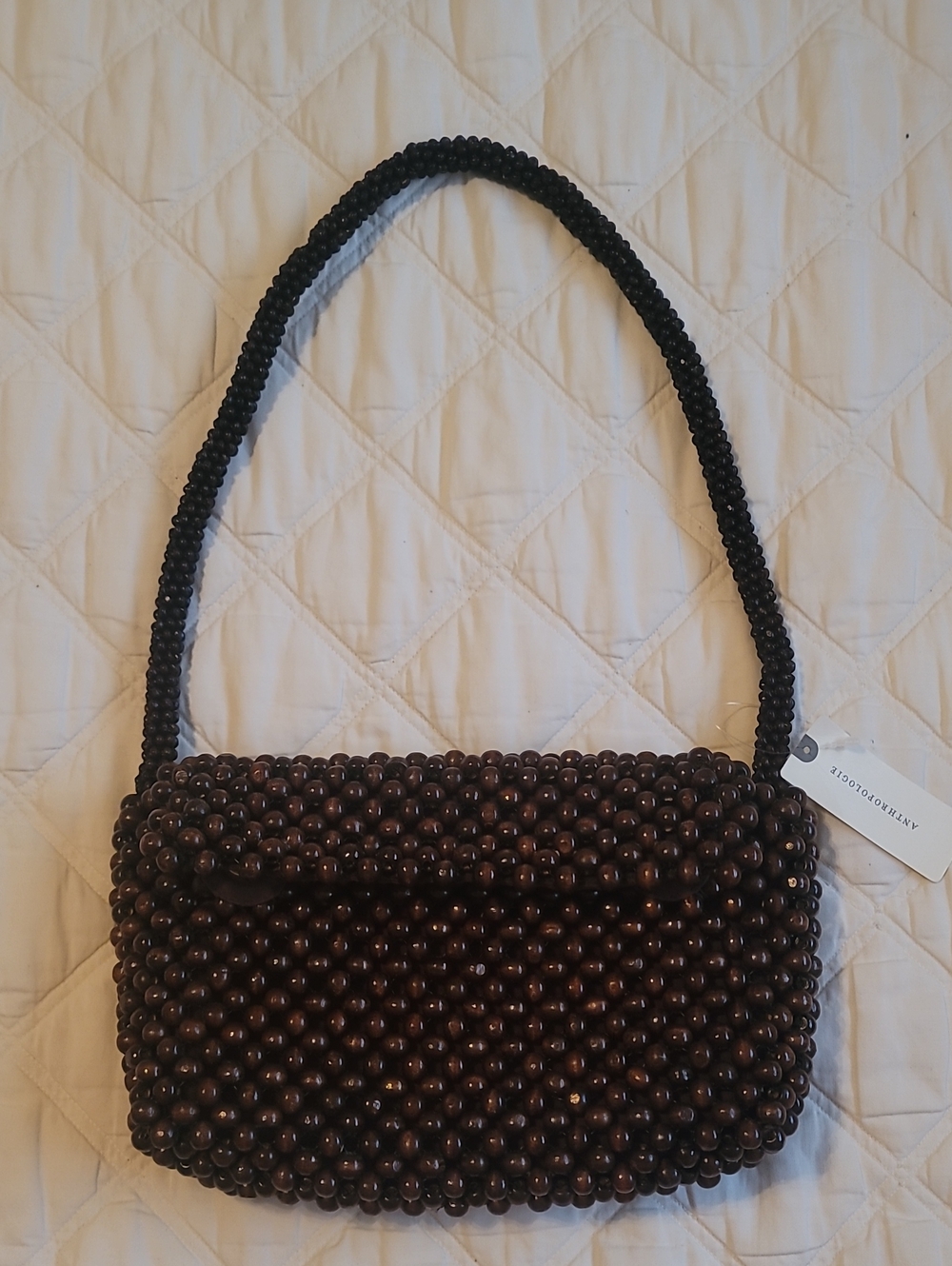 Beaded Shoulder Bag in Dark Brown - Women's Shoulder Bag
